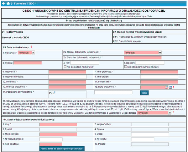 Przykład wniosku CEIDG